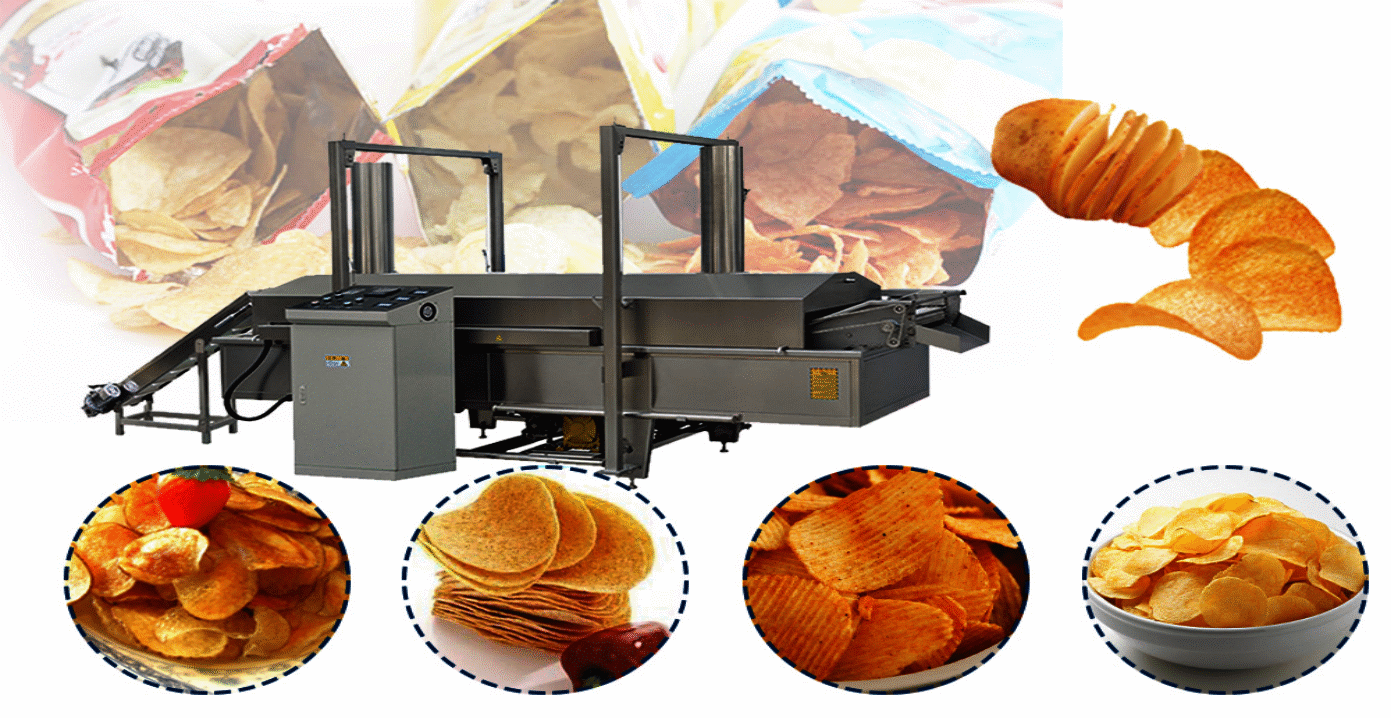 Fried Potato Chips Snacks Processing Line  Continuous Fryer Machine 