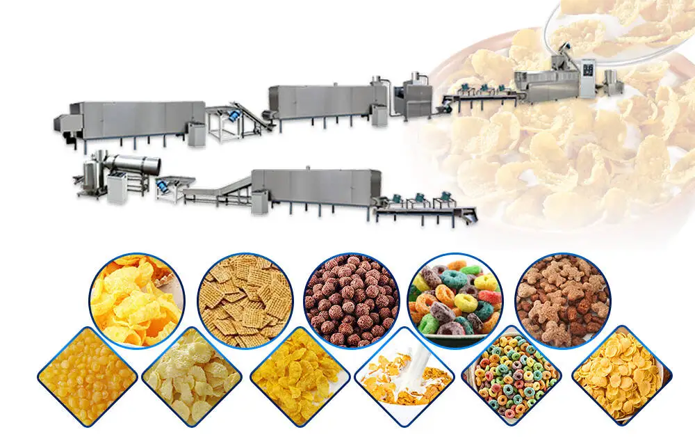 Self Cleaning Automatic Corn Flakes Making Machine Twin-Screw Extrusion For Cereal Flake