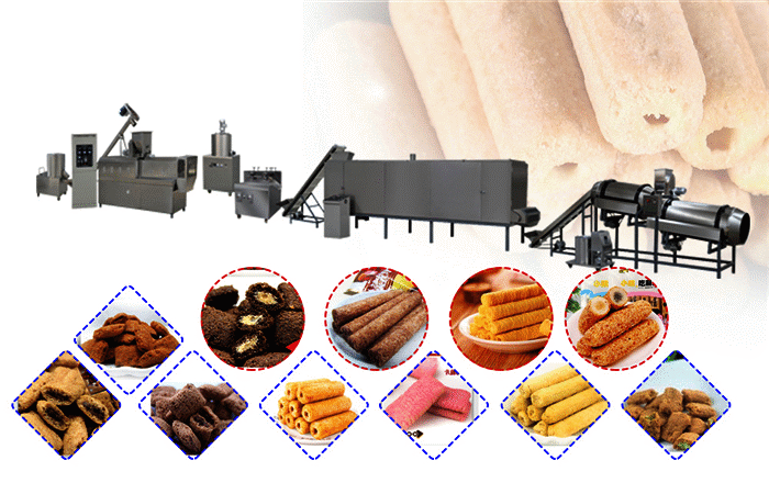 Stainless Steel puffed Food Extruder Machine And Puffed Snack Samples