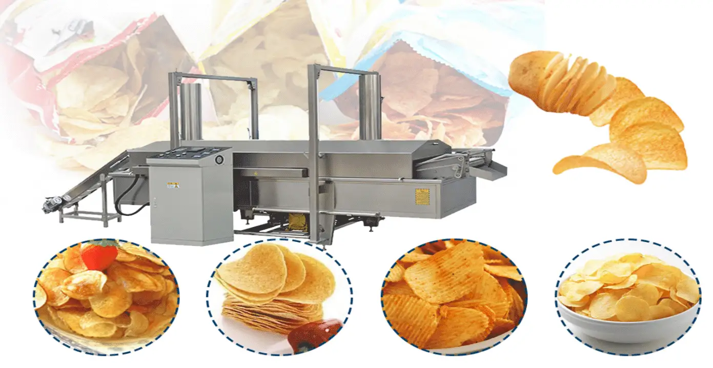 Fried Potato Chips Snacks Processing Line  Continuous Fryer Machine 