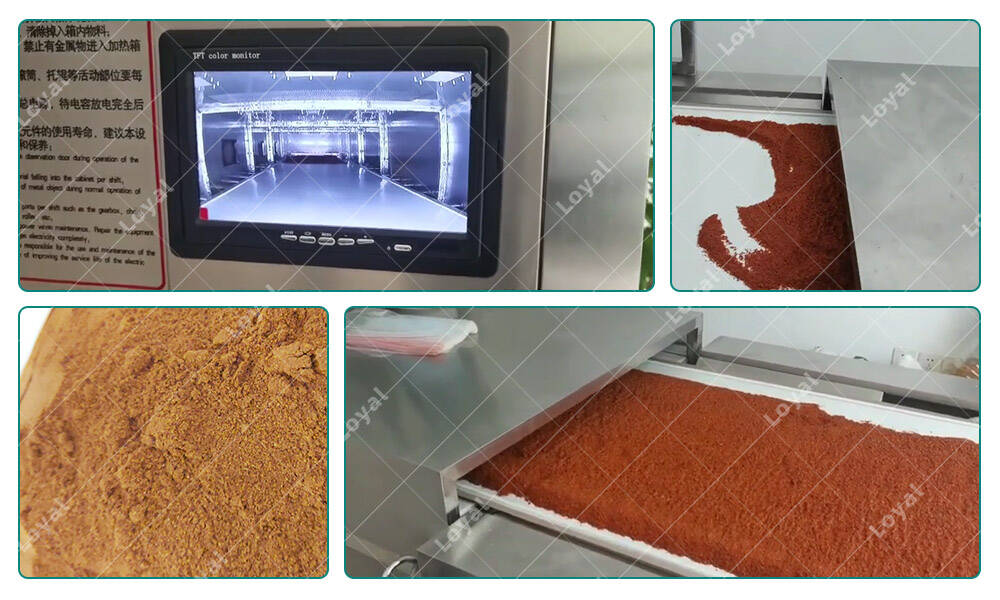 Continuous Paprika Powder Microwave Sterilization Drying Machine In Production Workshop