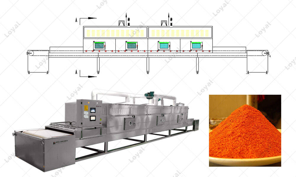 Layout of Continuous Paprika Powder Microwave Sterilization Drying Machine