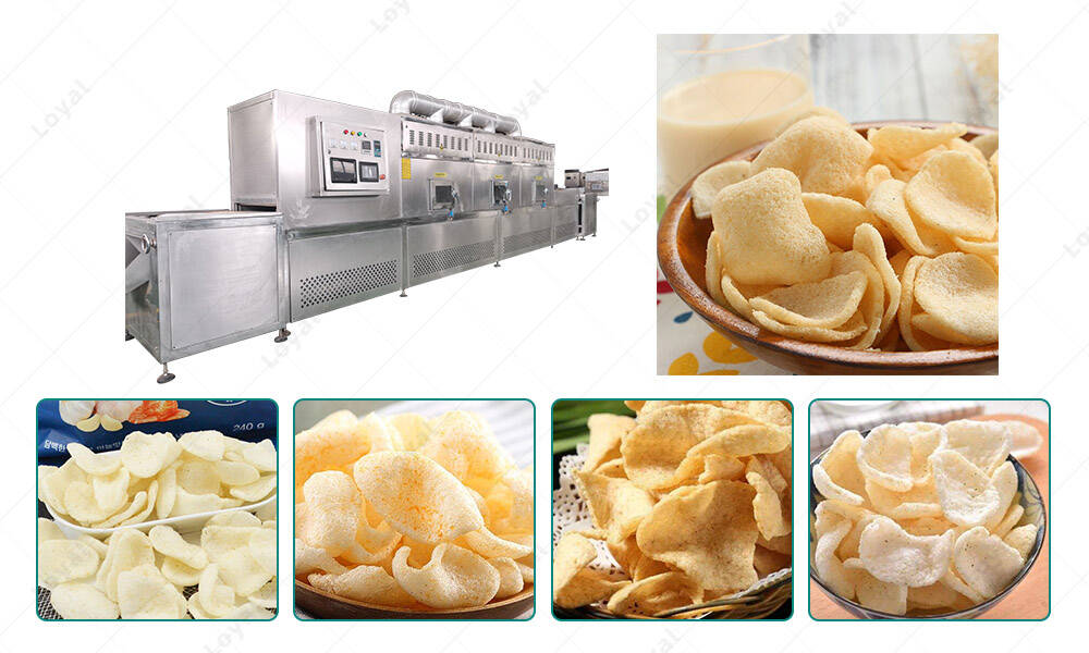Application Of Tunnel Continuous Microwave Puffed Prawn Cracker Microwave Machine