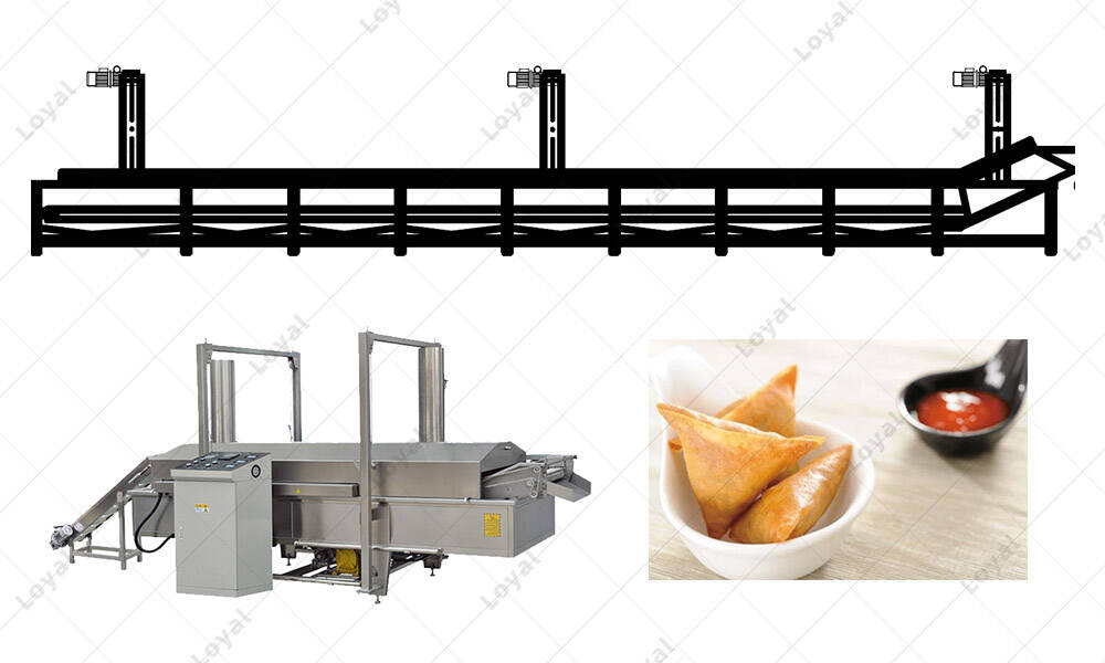 CAD Continuous Fryer Samosa Machine Food Fryer manufacturing equipment