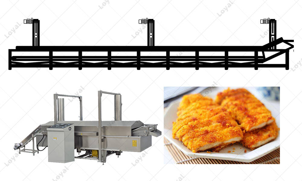 CAD of Continuous Chicken Fillet Frying making machine
