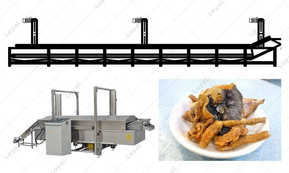 CAD Layout of Stainless Steel Fish Skin Fryer processing line